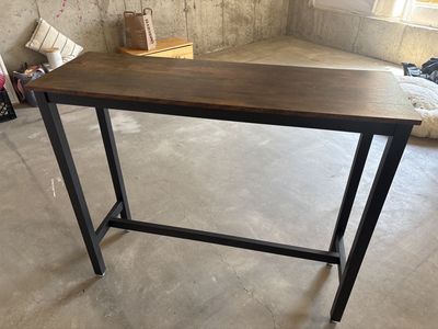 Industrial Style Bar Height End Table/Desk - Wood Laminate Top & Black Metal Legs