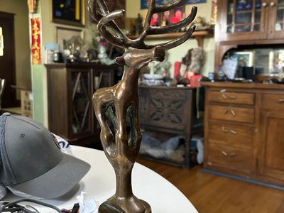 Vintage Hattian Style Bronze Copper Stag circa 1950 Sculpture Mantle 19" Tall