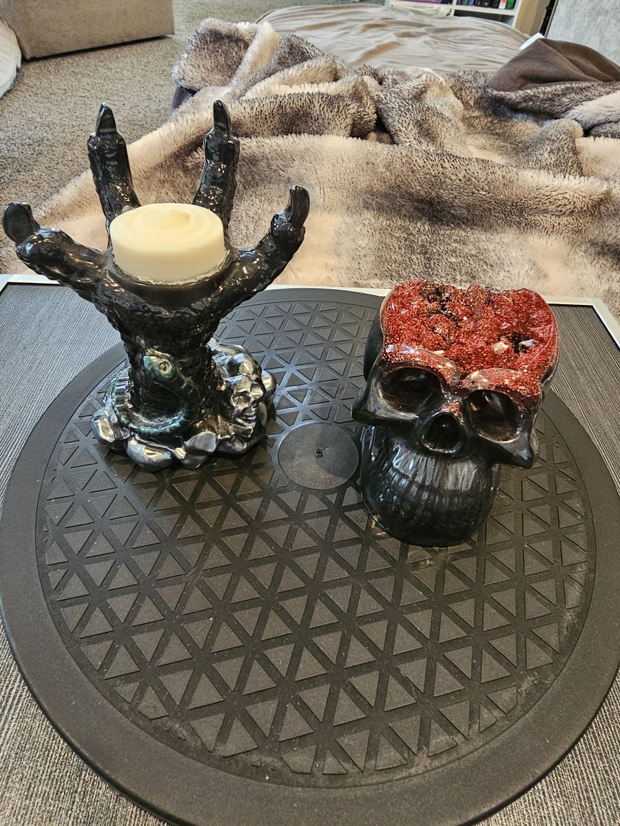 Gothic Decor Set - Claw Candle Holder and Glitter Skull