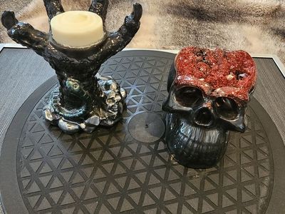 Gothic Decor Set - Claw Candle Holder and Glitter Skull