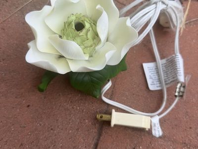 Vintage Floral Flower Electric Accent Light Lamp White & Green