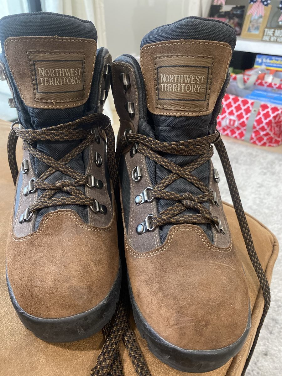 Dark Brown Leather & Textile Work Boots, Men's Size 8.5, Ankle-High, Durable Materials