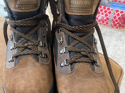 Dark Brown Leather & Textile Work Boots, Men's Size 8.5, Ankle-High, Durable Materials