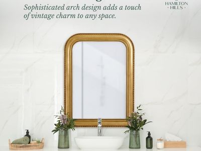 Hamilton Hills Vintage Gold Arch Wall Mirror - Timeless Elegance Decor 24x36 Inches
