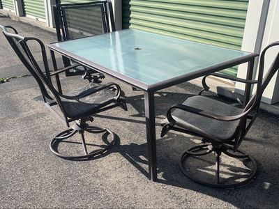 Nice Patio Set W/ Glass Top Table And 3 Swivel Chairs