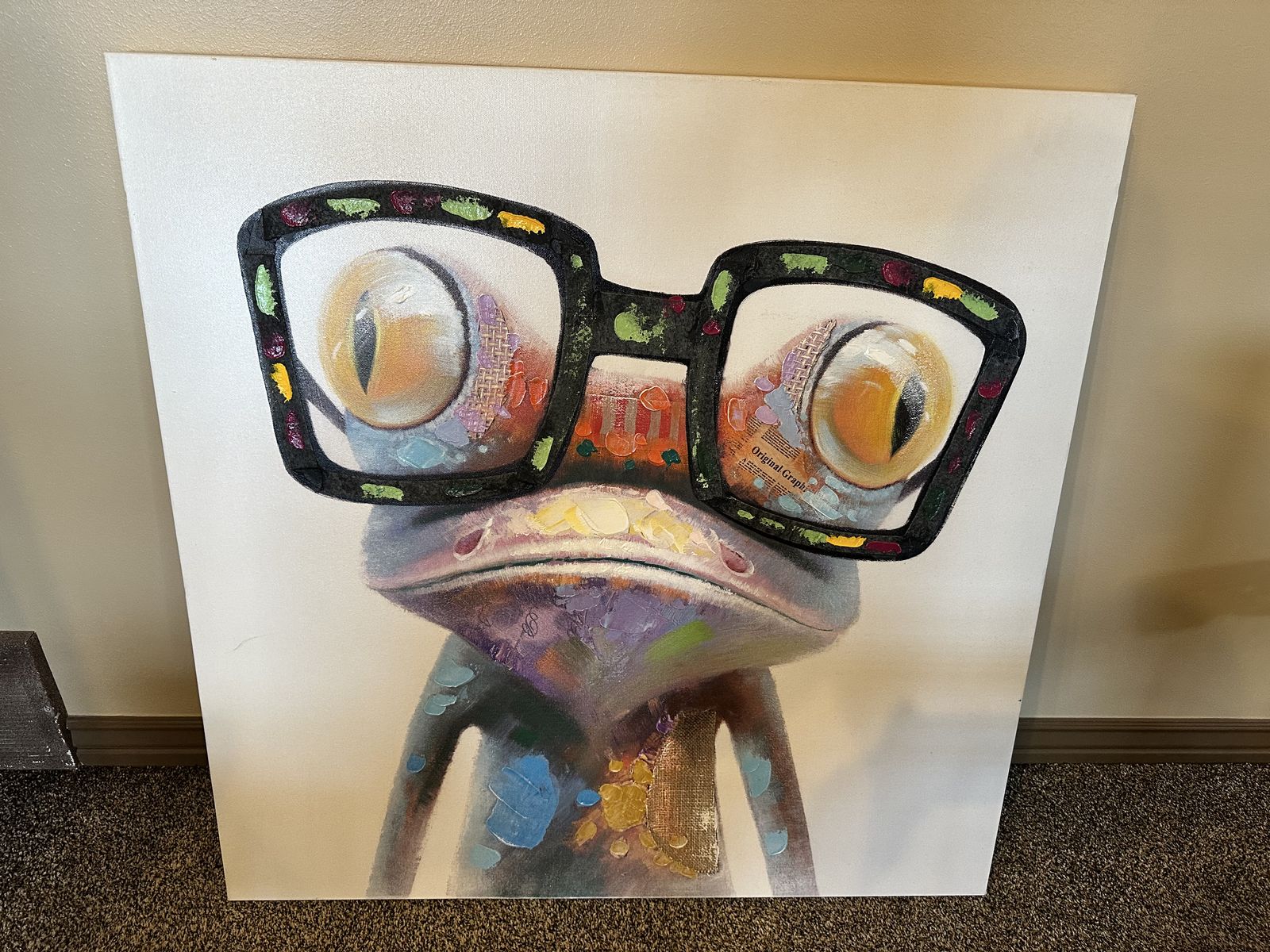 Frog Canvas Wall Art, Oil Painting Modern Framed Artwork