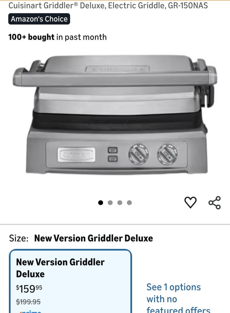 Cuisinart Griddler Deluxe GR-150NAS Electric Grill Griddle Panini Press - Stainless Steel