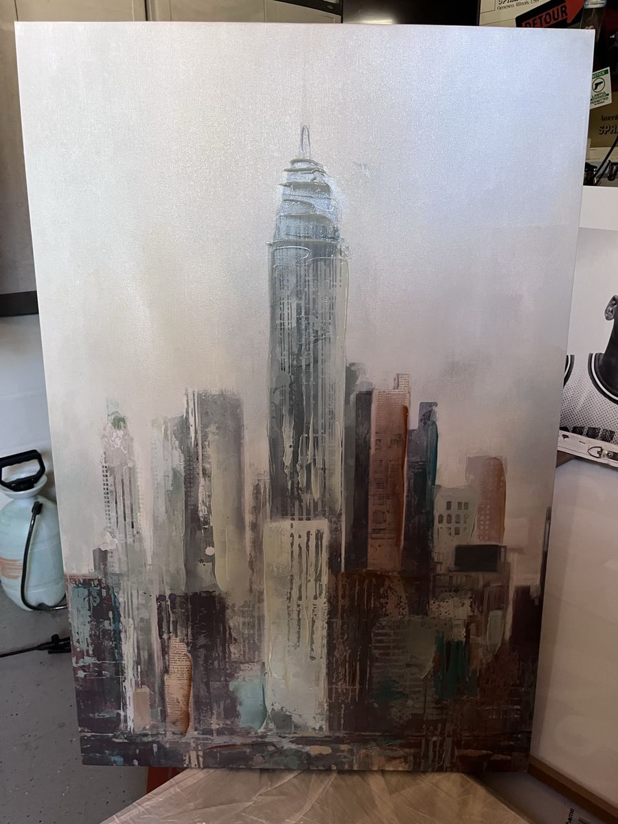 Abstract NYC Skyline Canvas Wall Art Painting - Large 35"x23" Contemporary New York City Decor