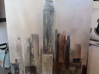 Abstract NYC Skyline Canvas Wall Art Painting - Large 35"x23" Contemporary New York City Decor
