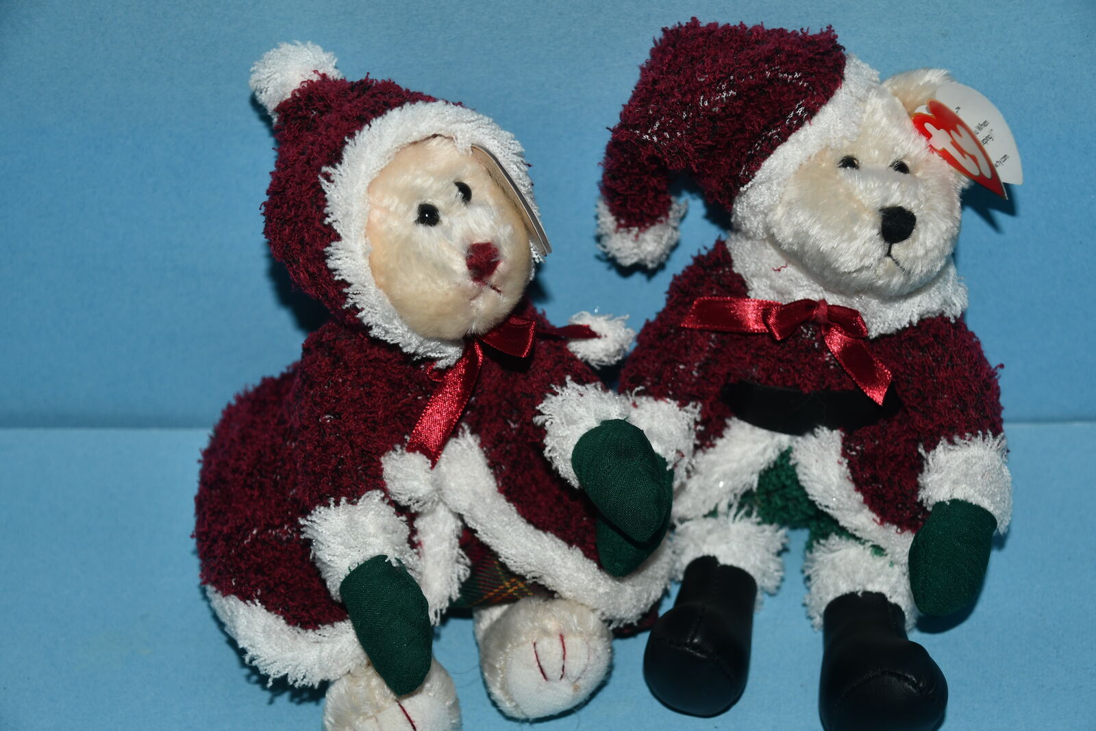Set of 2 TY "SANTABEAR & MRS SANTABEAR" STUFFED BEARS ~ HEIGHT 6" SITTING ~ ATTIC TREASURES COLLECTION ~ CLEAN!