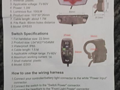 **NEW Onature E-bike Electric Bicycle Led Headlights Front/tail Light Switch Button w/blinkers/horn*
