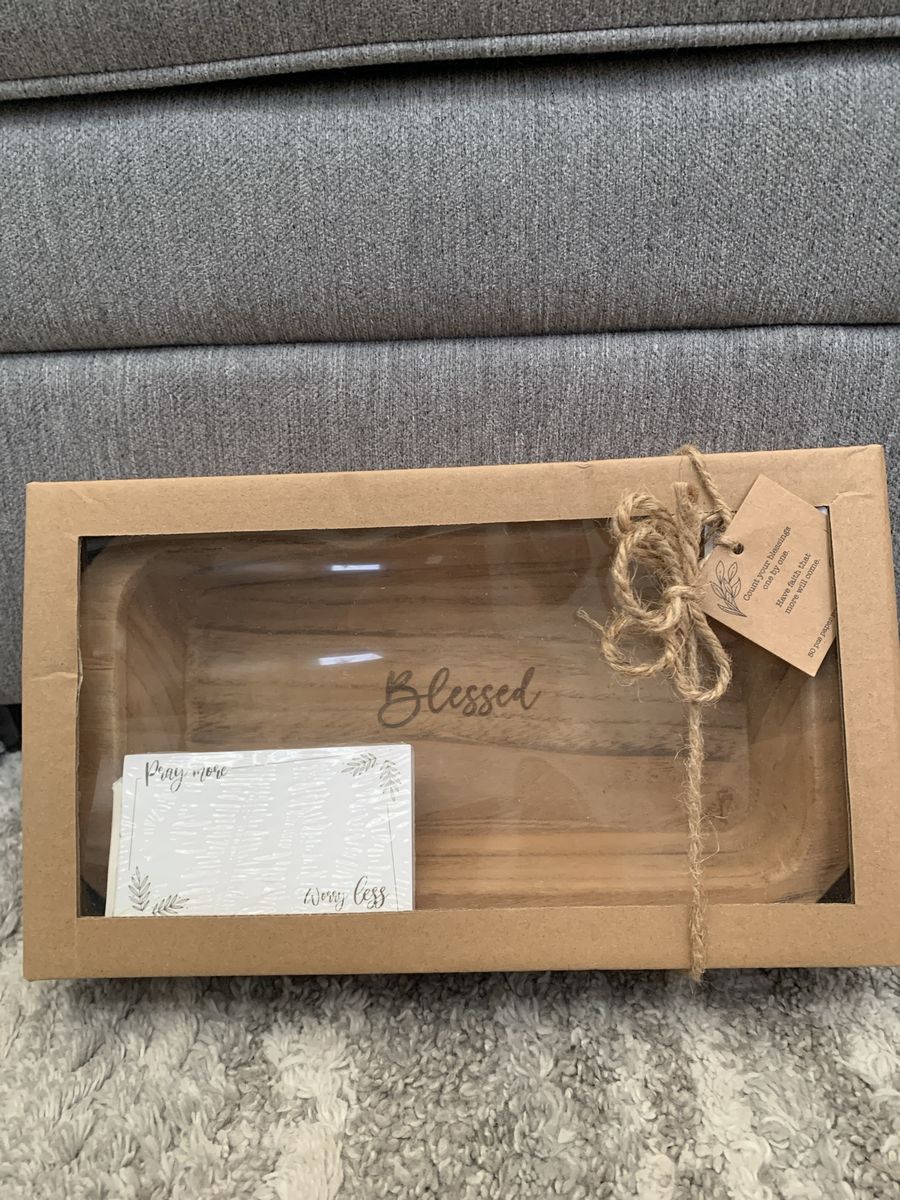 Wood Dough Bowl Gift Set - 'Blessed' Wooden Bowl with Note Cards