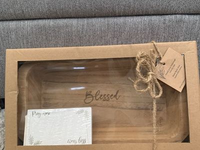 Wood Dough Bowl Gift Set - 'Blessed' Wooden Bowl with Note Cards