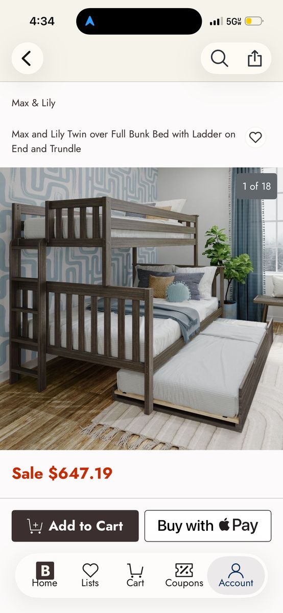 Dark Wood Bunk Bed SiZe Full Over Twin