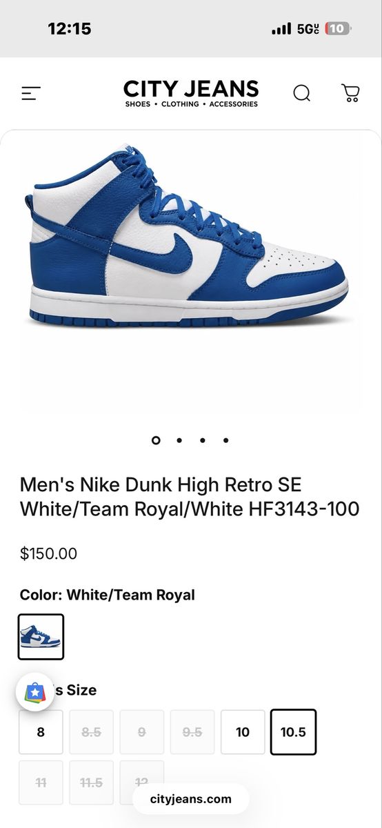 Men's Nike Dunk High Retro SE White/Team Royal/White HF3143-100 Size 10.5