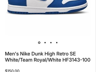 Men's Nike Dunk High Retro SE White/Team Royal/White HF3143-100 Size 10.5