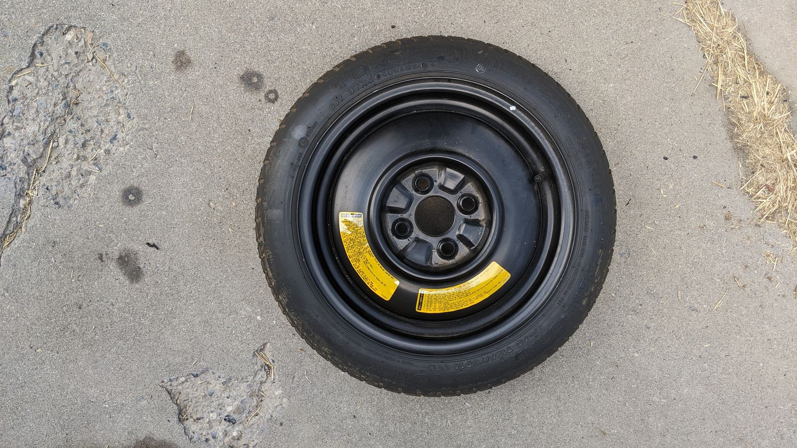 14-inch spare tire, temporary use, 4x100 lug nut pattern