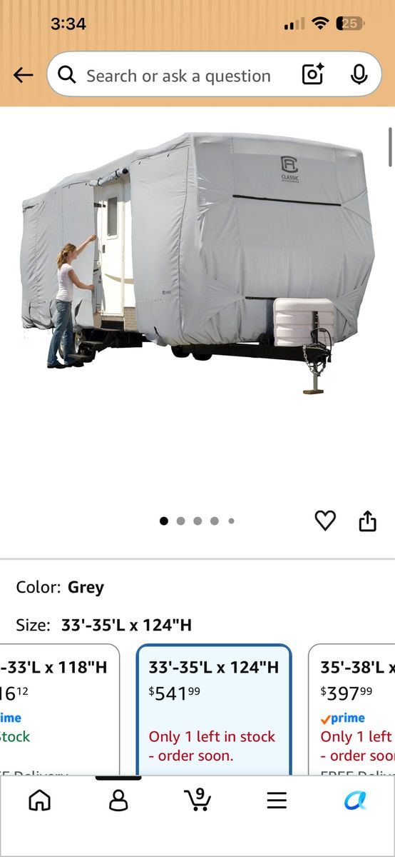 Classic Accessories PermaPRO RV Travel Trailer Cover - Grey, Fits 33'-35' L x 124" H