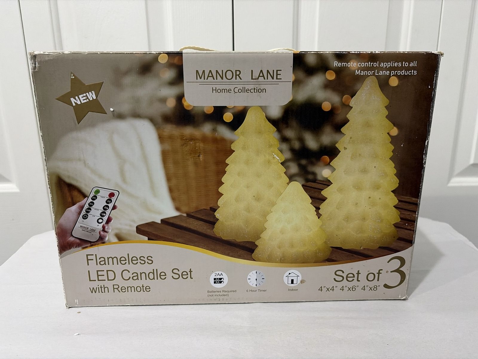 New Manor Lane Flameless LED Candle Set of 3 Christmas Trees with Remote