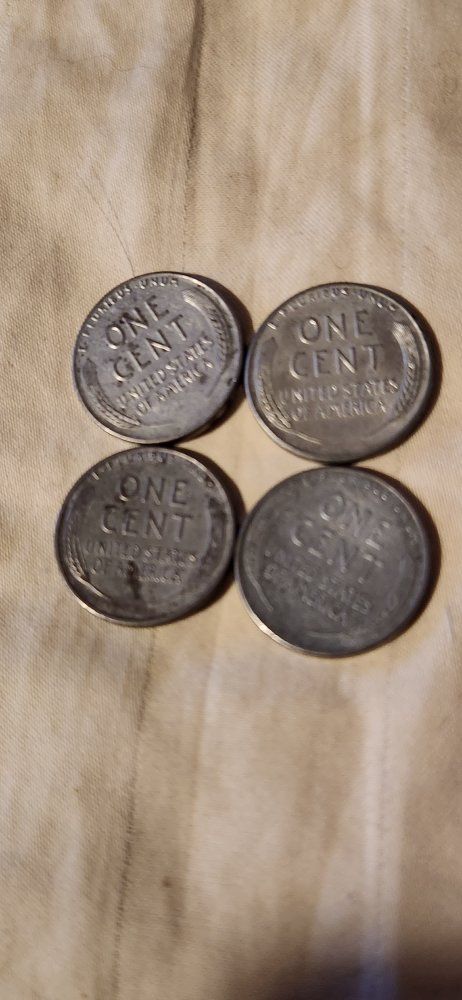 1943 Steel Wheat Penny Set - Four US One Cent Coins, WWII Era Collectible