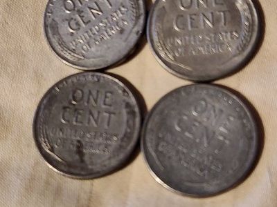 1943 Steel Wheat Penny Set - Four US One Cent Coins, WWII Era Collectible