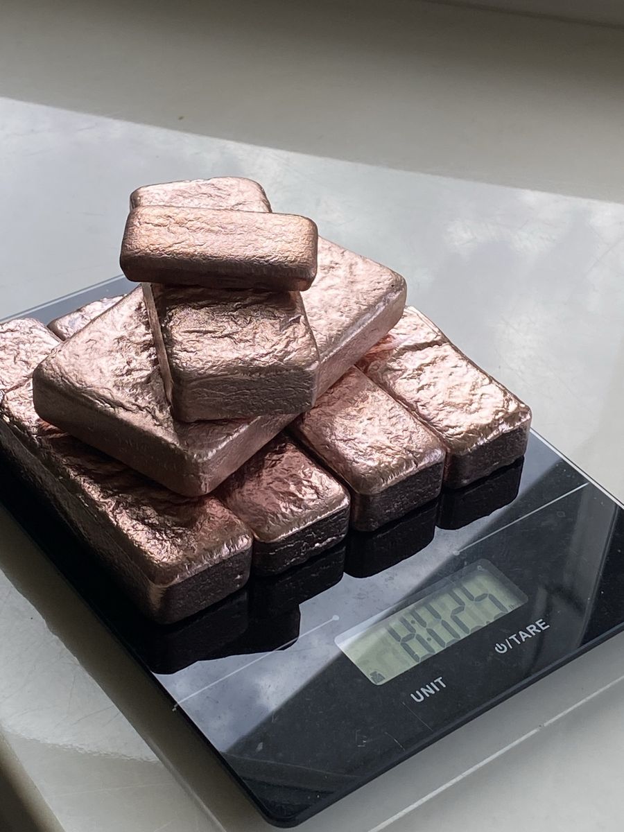 8 Pounds Hand Poured Copper Fine .999 Raw Bars