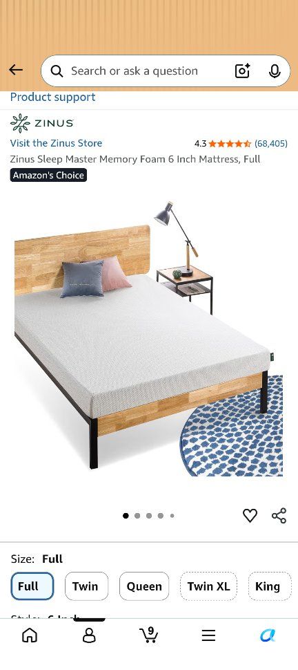 Zinus Sleep Master Memory Foam 6 Inch Mattress, Full Size - Smooth Comfort (Original Box)