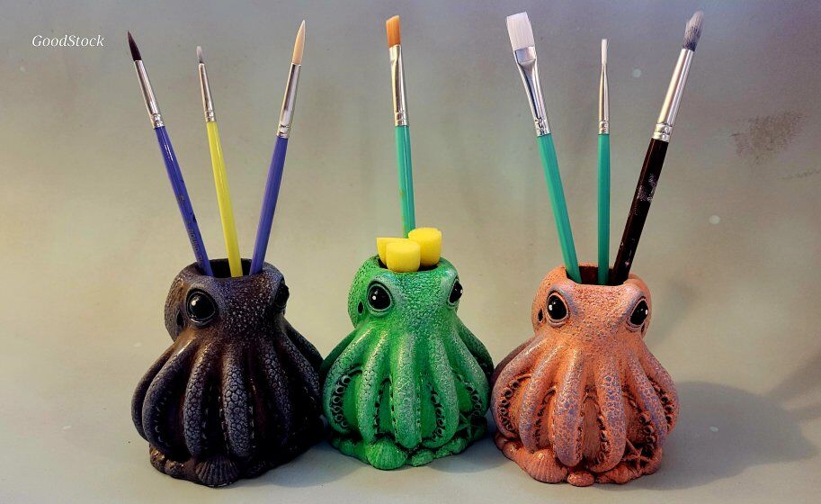 Octopi, succulent, air plant, pens, brush, trinket