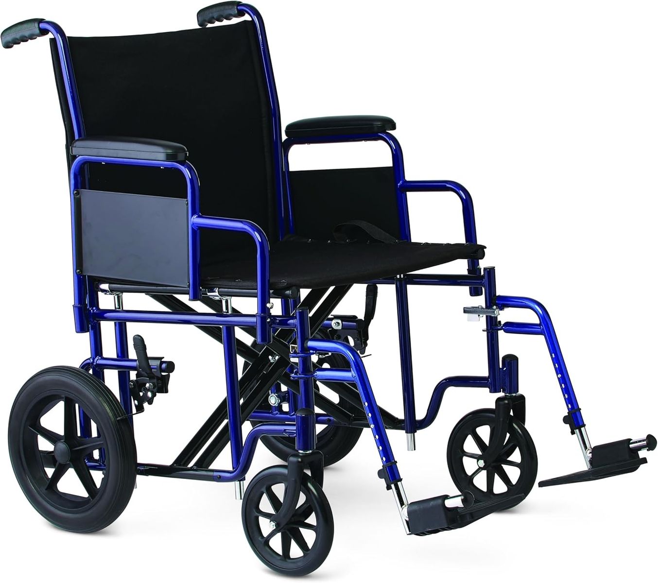 Medline Heavy Duty Transport Chair supports up to 500 lbs. Wheelchair, 22" x 18" seat, Blue