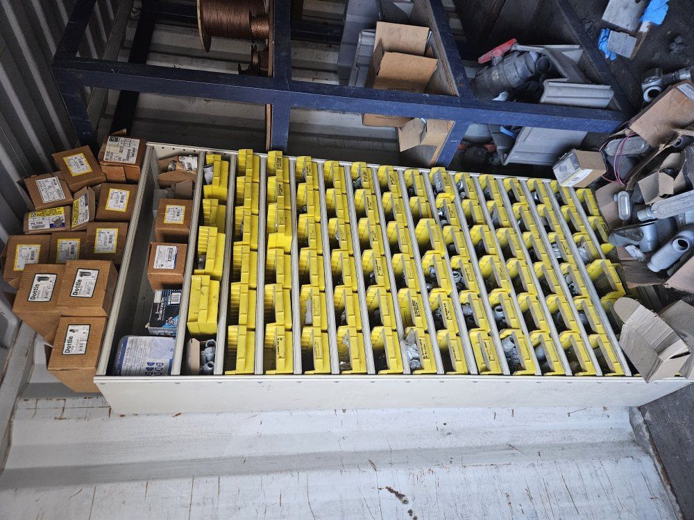 shelf bin organized with all the hardware