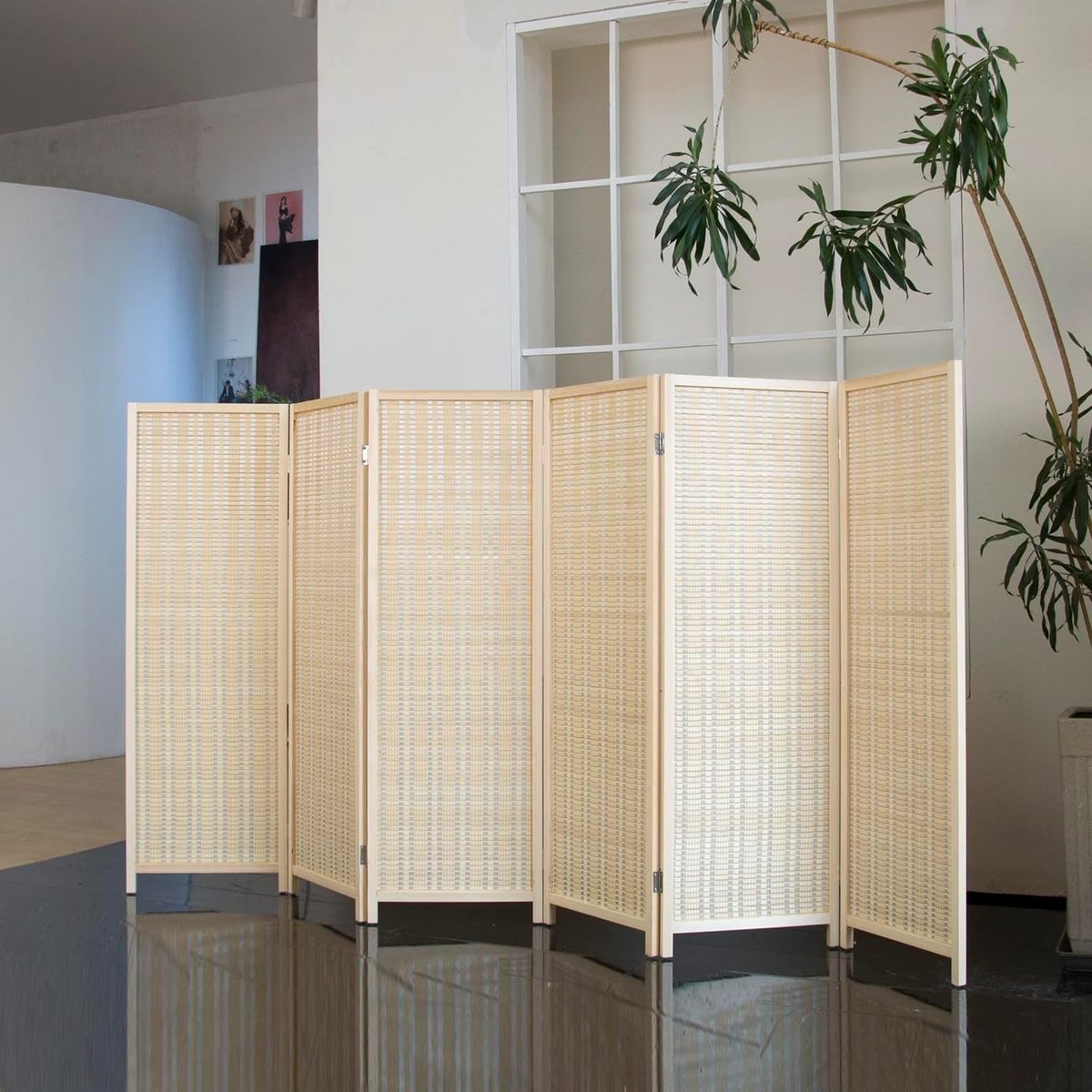 NEW 6 Panel Short Room Divider – 3.9 ft Tall Double-Side Folding Privacy Screen, Natural Beige Bamboo
