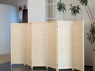 NEW 6 Panel Short Room Divider – 3.9 ft Tall Double-Side Folding Privacy Screen, Natural Beige Bamboo