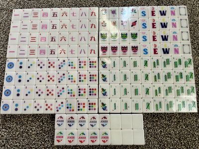 New American Mahjong Tile Set - Pink Backed Sealed Tiles with Jokers, Flowers, and Blanks