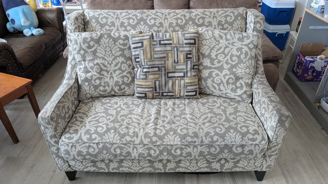 Patterned Fabric Loveseat Sofa with Throw Pillow