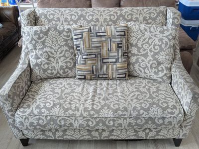 Patterned Fabric Loveseat Sofa with Throw Pillow