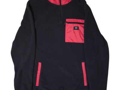 Vans Men's Quarter Zip Fleece Pullover Medium Black & Red