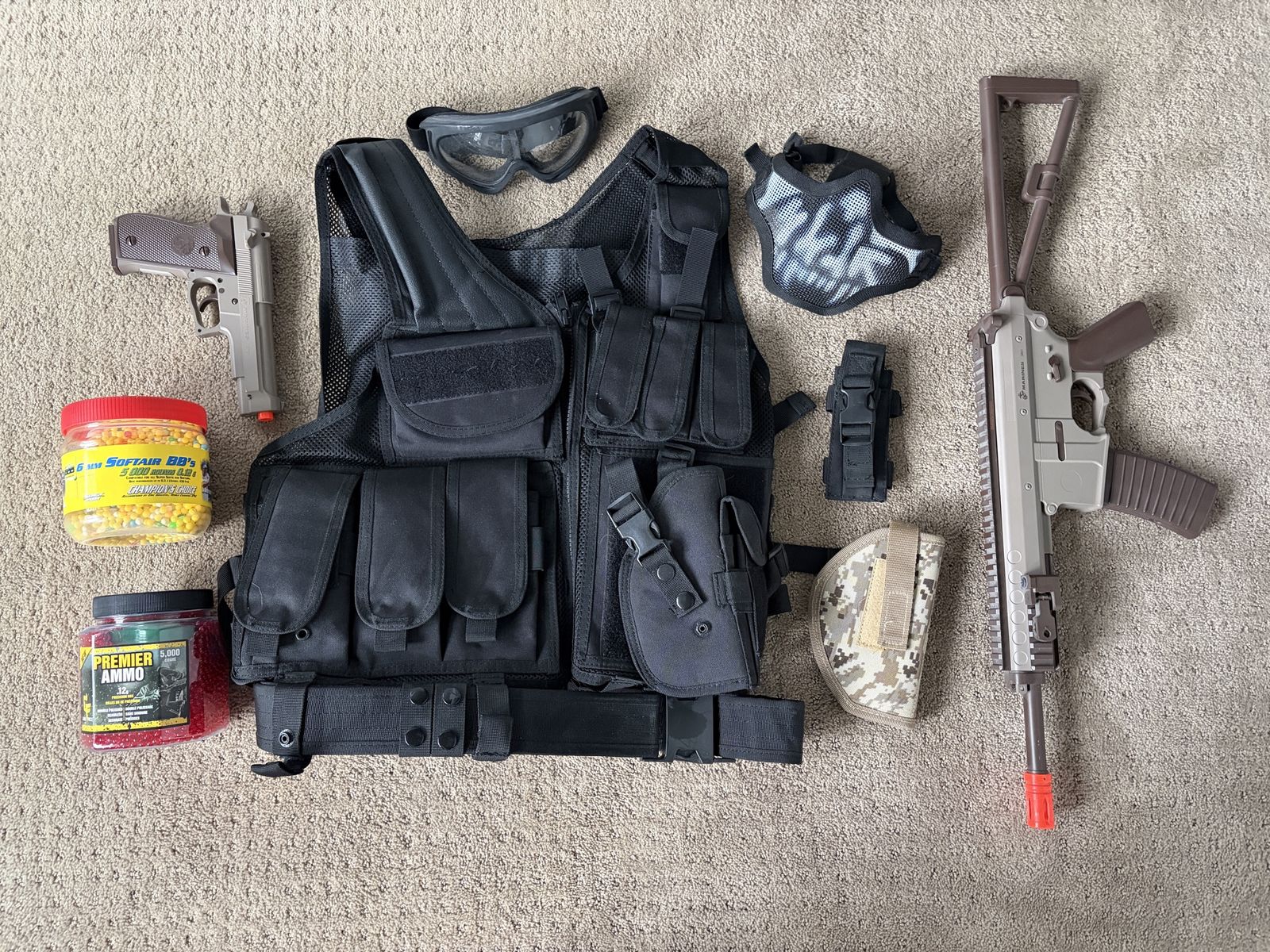 Airsoft Tactical Gear Bundle – Rifle, Pistol, Vest, Mask, Goggles & BBs