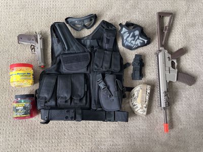 Airsoft Tactical Gear Bundle – Rifle, Pistol, Vest, Mask, Goggles & BBs
