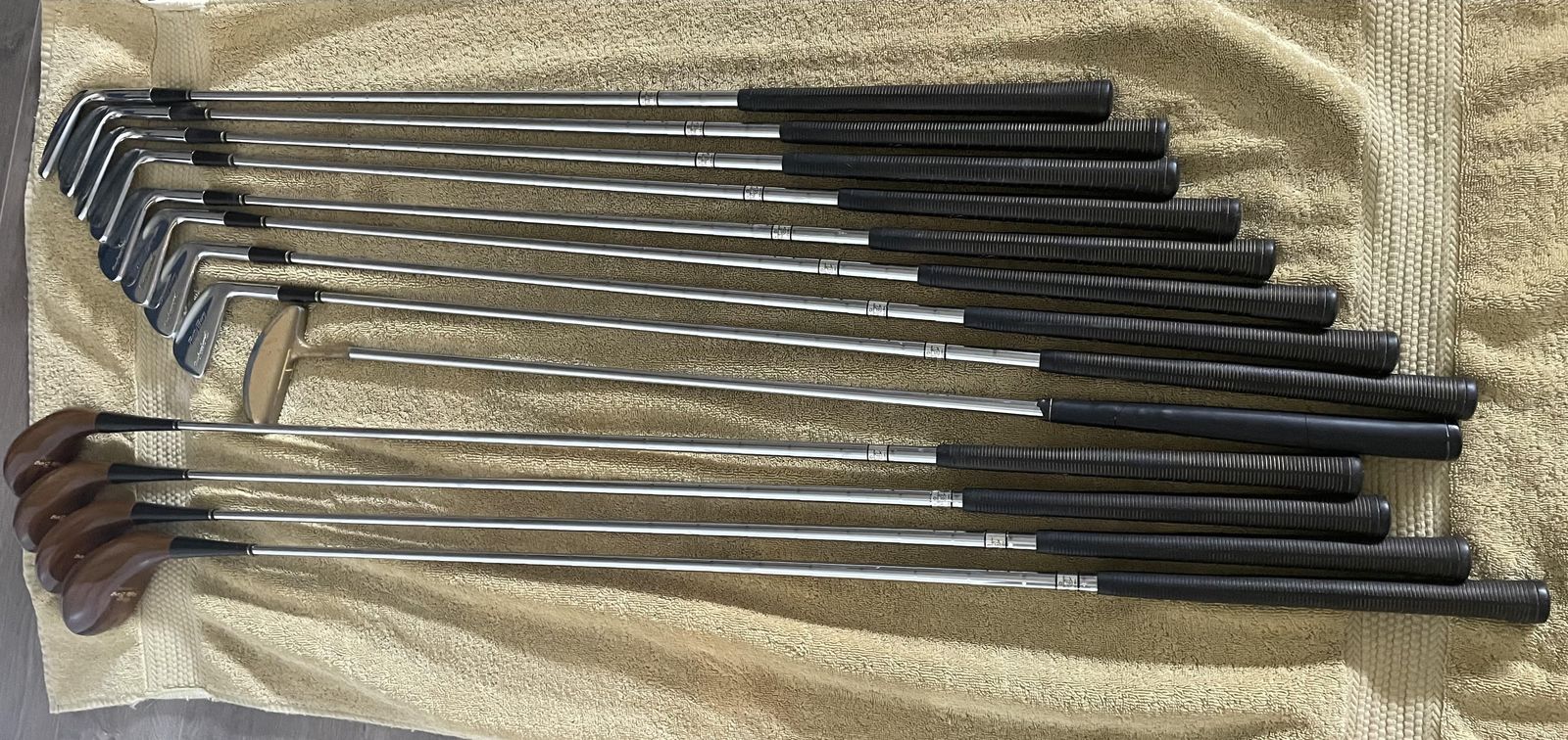 Golf Clubs: putter, 8 irons, 4 woods $10 each