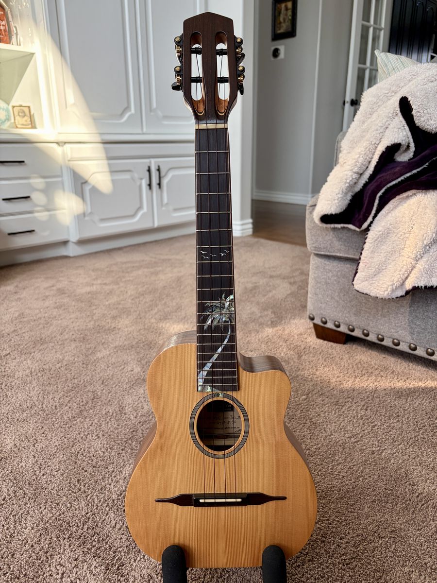 Handmade Bruce Wei solid curly walnut Gypsy tenor ukulele with case