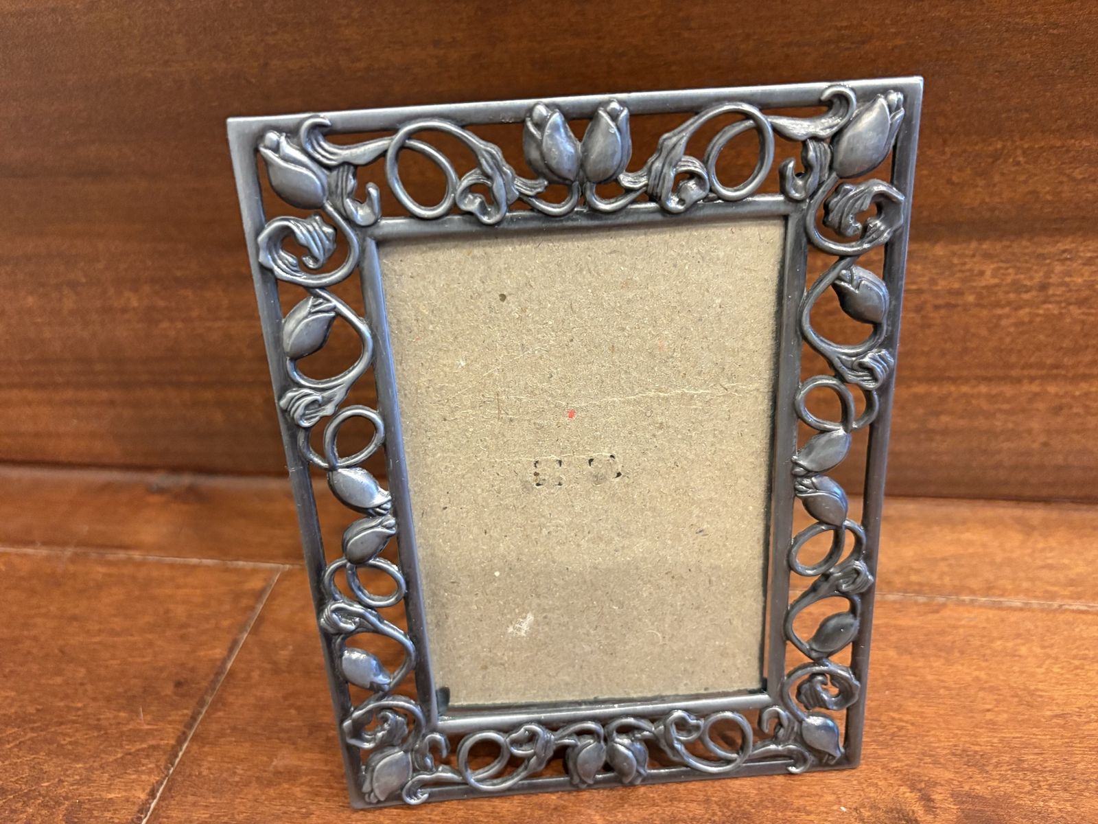 Vintage Pewter Picture Frame w/ Flowers