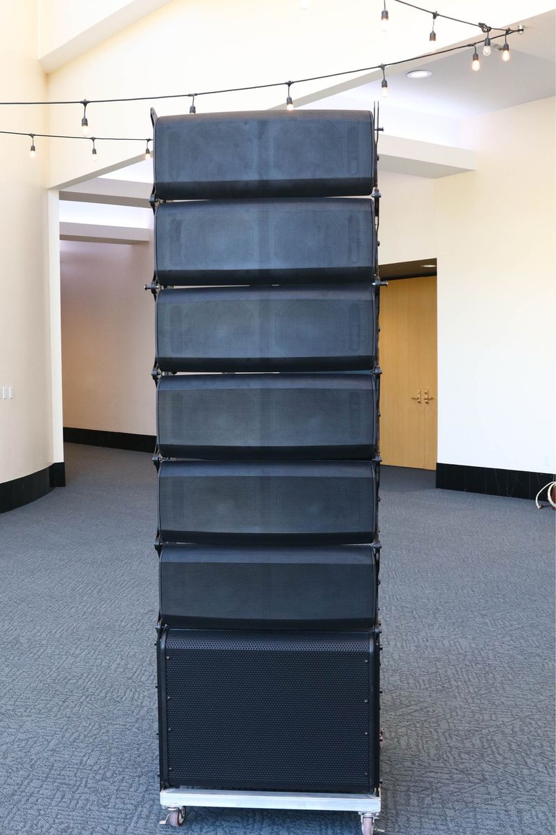 QSC Line Array Speaker System complete with Amplifiers and Cables