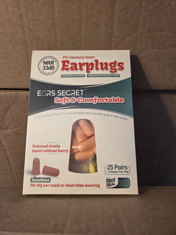 EARS SECRET Soft & Comfortable Foam Earplugs - 33dB NRR Noise Blocker, 25 Pairs, Shape: Sunshine