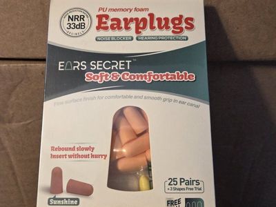 EARS SECRET Soft & Comfortable Foam Earplugs - 33dB NRR Noise Blocker, 25 Pairs, Shape: Sunshine