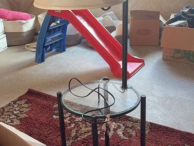 Floor Lamp with Integrated Glass Top Side Table and Shade