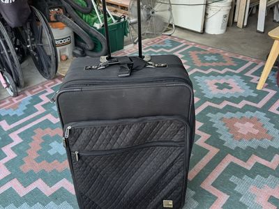 Gloria Vanderbilt Black Rolling Check-in Suitcase Luggage with Extendable Handle and Quilted Pockets