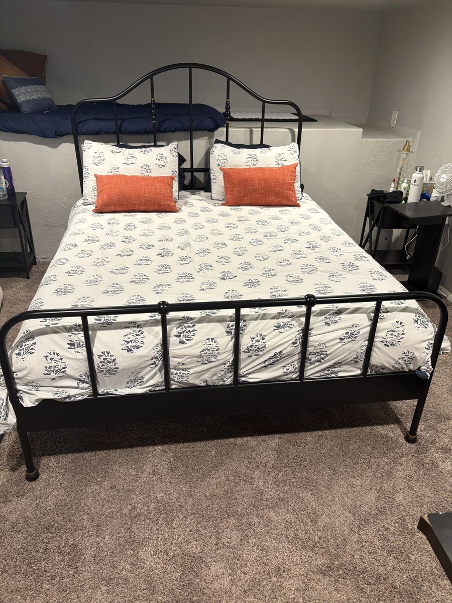 Queen Black Metal Bed Frame with Mattress Option