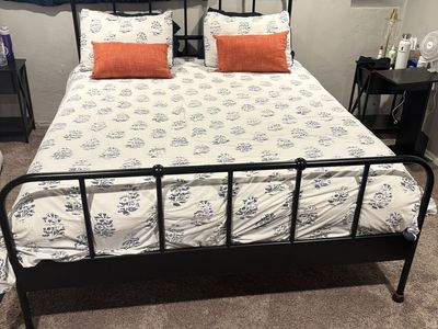 Queen Black Metal Bed Frame with Mattress Option