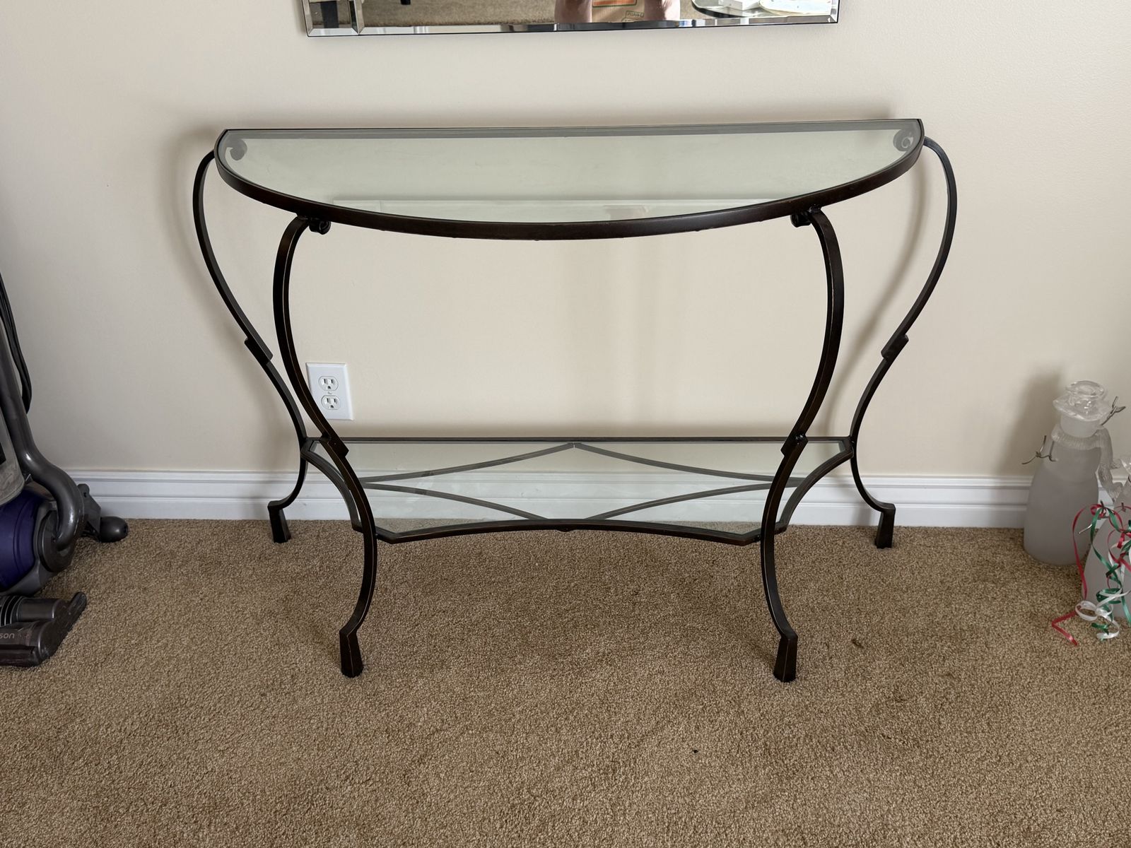 Half-Moon Glass Top Console Table with Medium Metal Frame