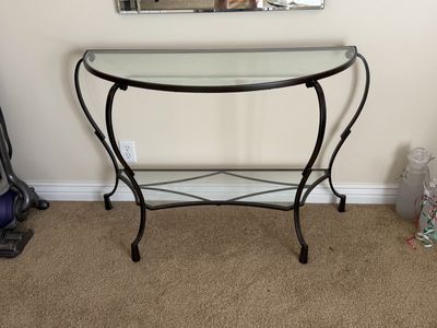 Half-Moon Glass Top Console Table with Medium Metal Frame